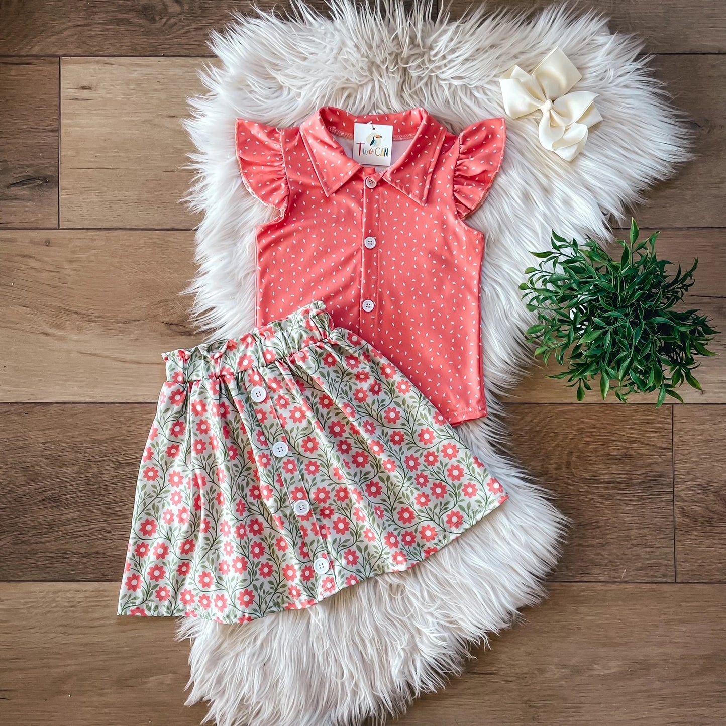 Green & Peach Skort Set