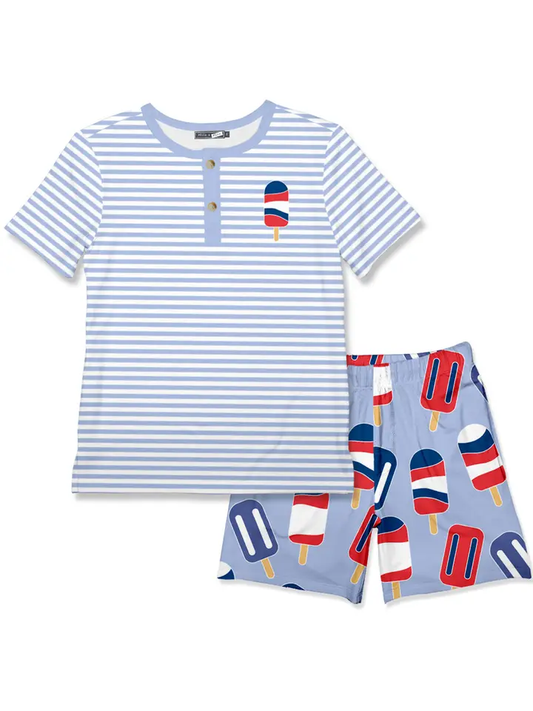 Boys Periwinkle Stripe Henley and Popsicles Outfit