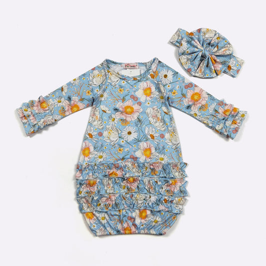 Blue Daisy Sky Baby Gown
