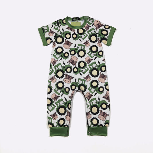 Green Tractor Romper