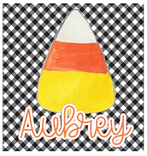 Candy Corn with Black Gingham Background - Printed Tee