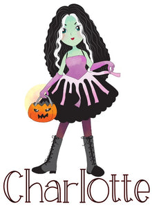 Halloween girl - Black skirt and boots - Printed Tee