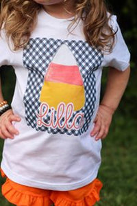 Candy Corn with Black Gingham Background - Printed Tee