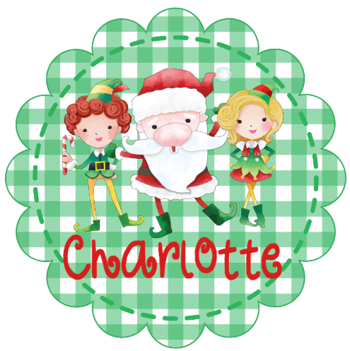 Santa & Elves Gingham Scallop Circle - Personalized Tee