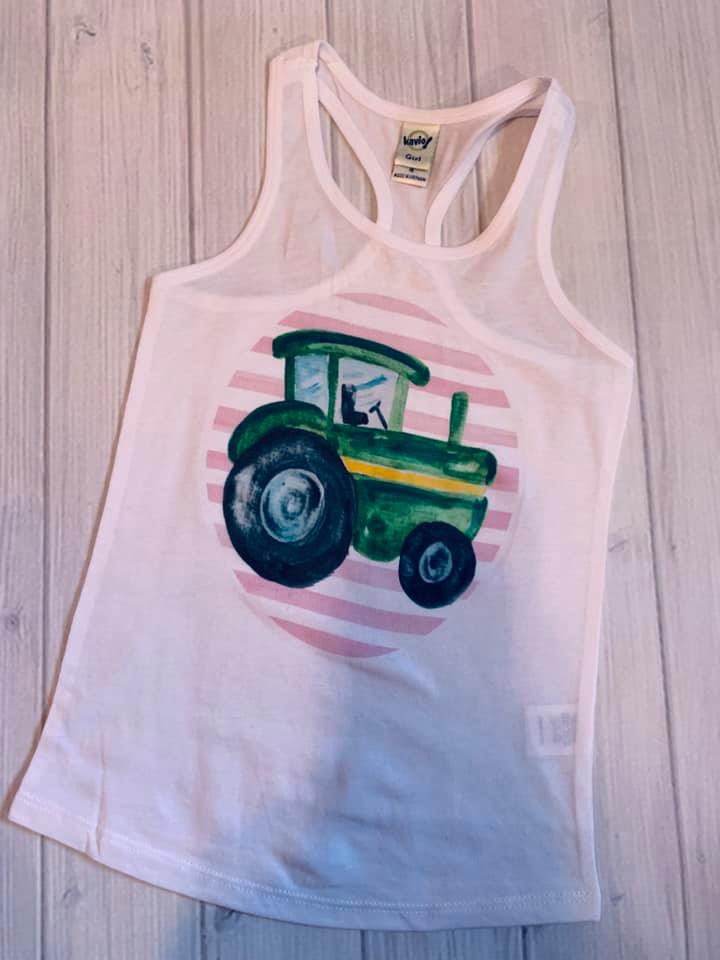 Pink/ Green Tractor Tank - White