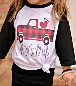 Buffalo Plaid Truck with Hearts - Valentine Graphic Tee