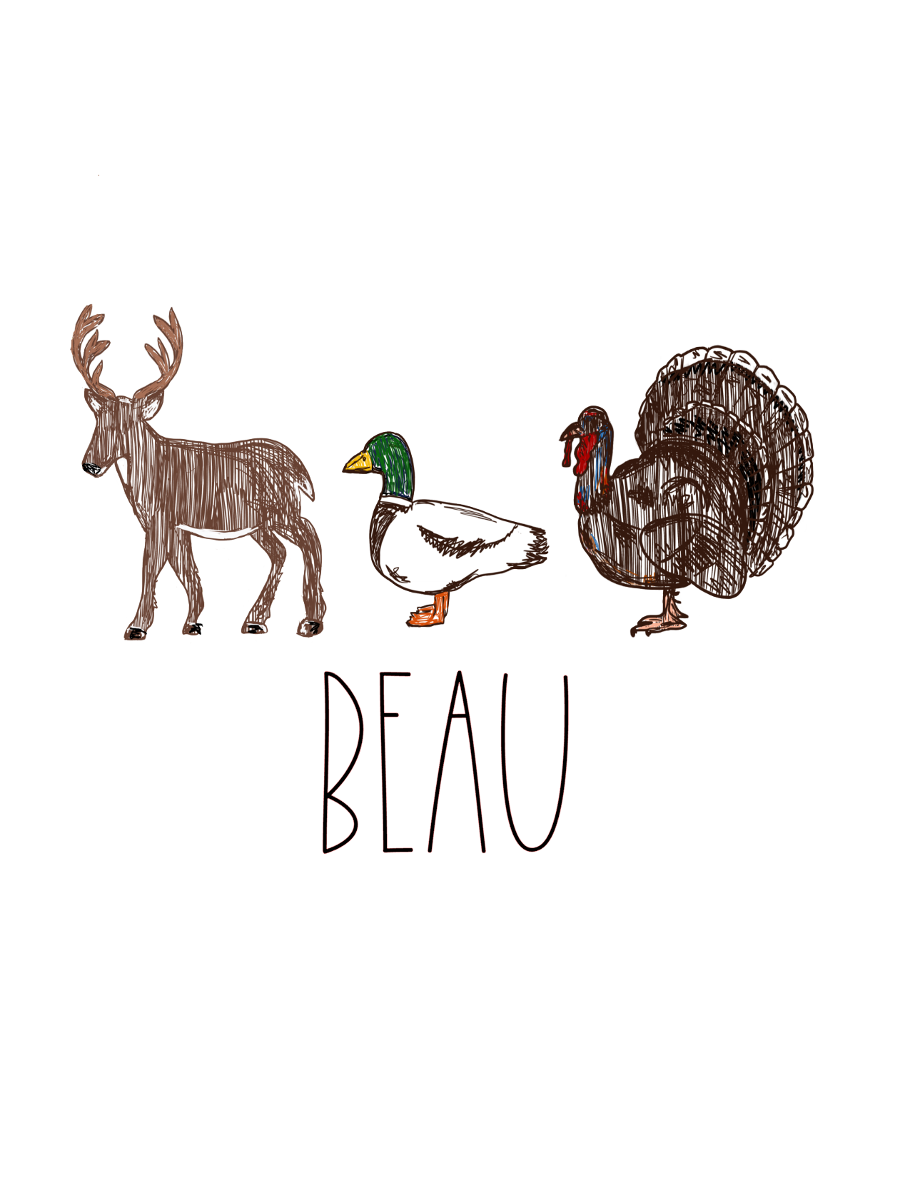 Hunting TRIO - Sketch - Deer,Duck, Turkey - Fall Graphic Tee