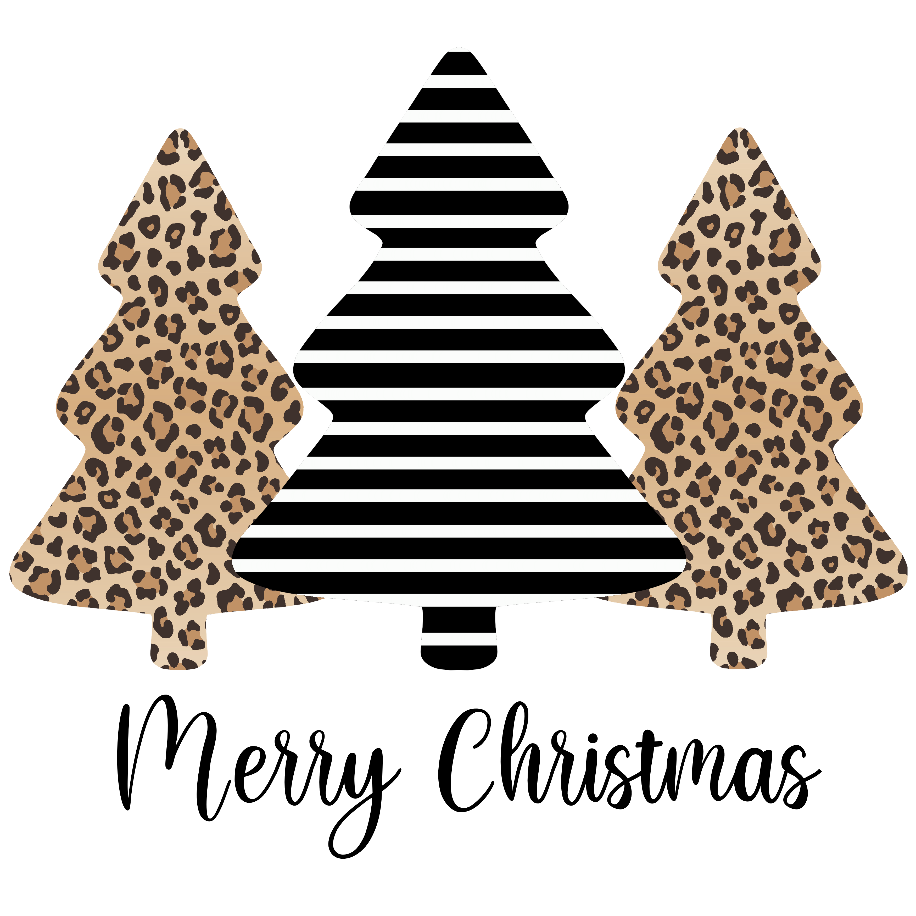 Merry Christmas Black/White/Leopard Tree Trio - Graphic Tee