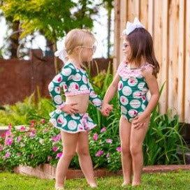 Floral in Frame-Girls Bow Back One Piece