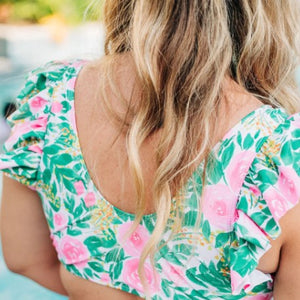 Hawaii Floral-Ladies Flutter Sleeve Bikini