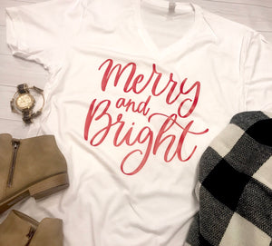 Merry and Bright - Adult V neck Tee