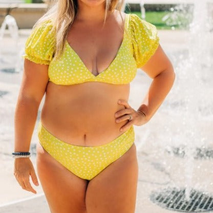 Yellow Dots-Ladies Retro Cap Sleeve Bikini