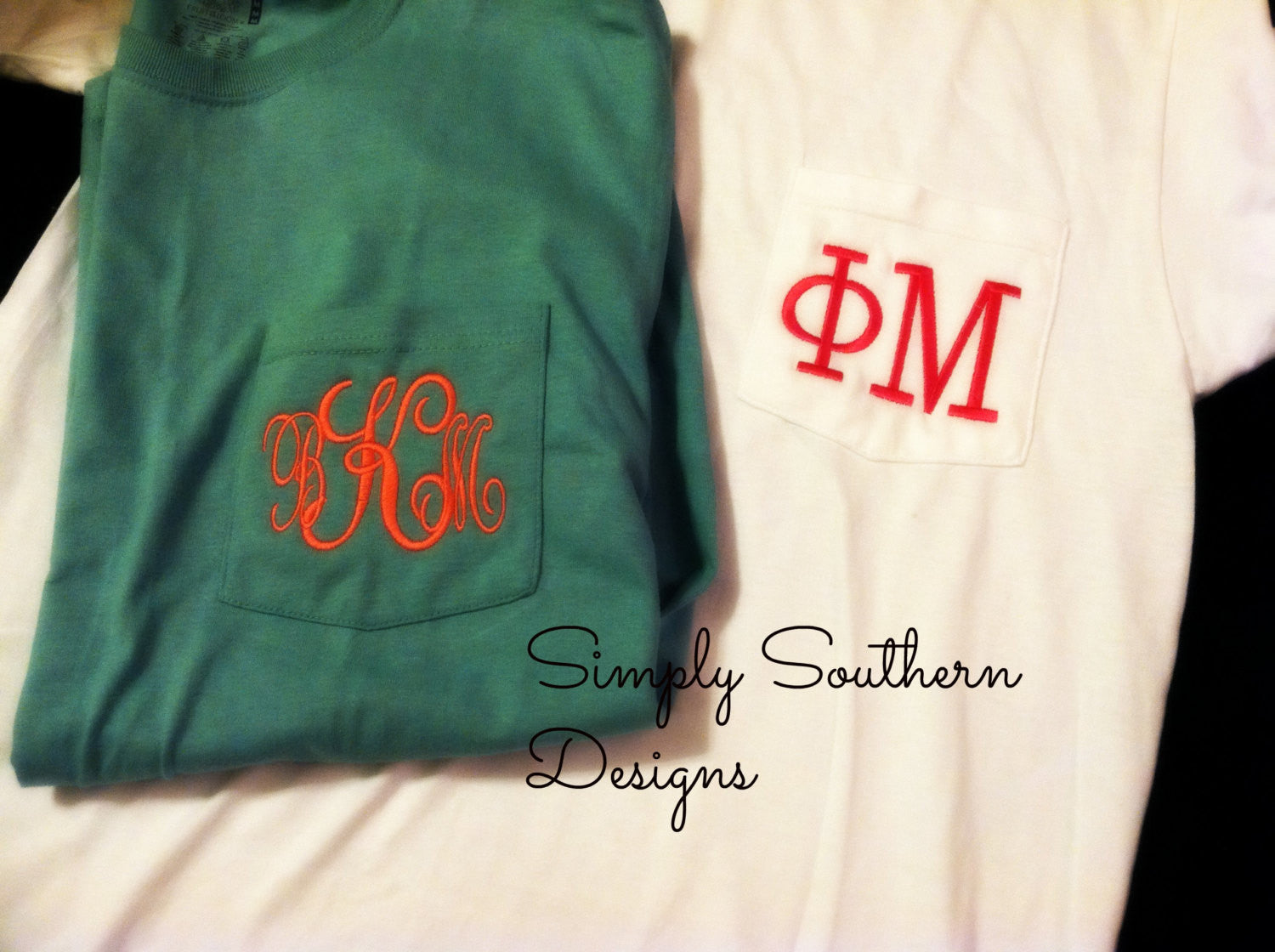 LONG SLEEVE MONOGRAM Pocket T-shirts , Greek Embroidery Available