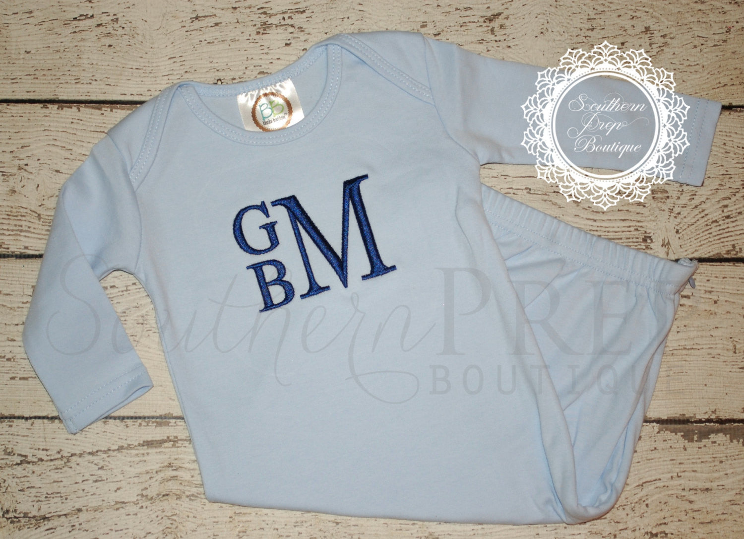 Stacked Monogram Baby Gown or Onesie - Monogram Baby - Personalized Baby Gift