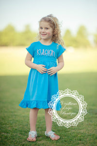 Girl's Custom Monogram Dress - Blue - Girl's Summer outfit - Monogrammed - Birthday gift - Summer Dress